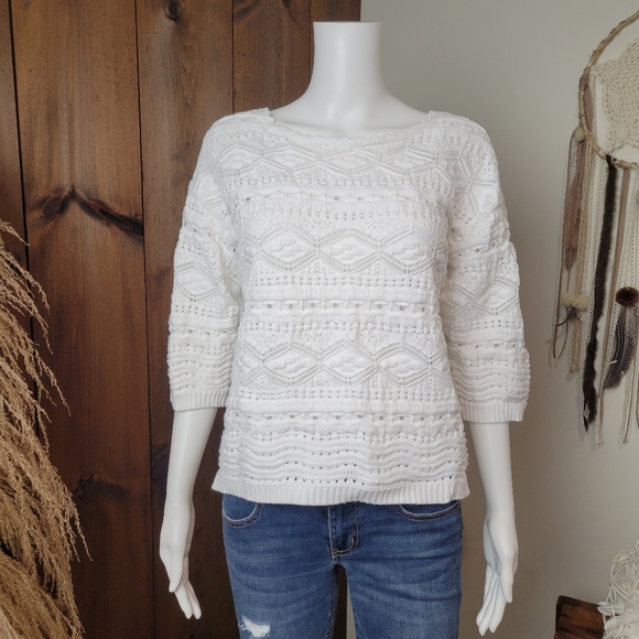 Coldwater Creek Sweaters Coldwater Creek White Open Weave Knit